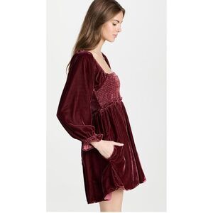 Free People Womens Velvet Lace Up Dress Daphne Long Sleeve Lined Red Size Medium